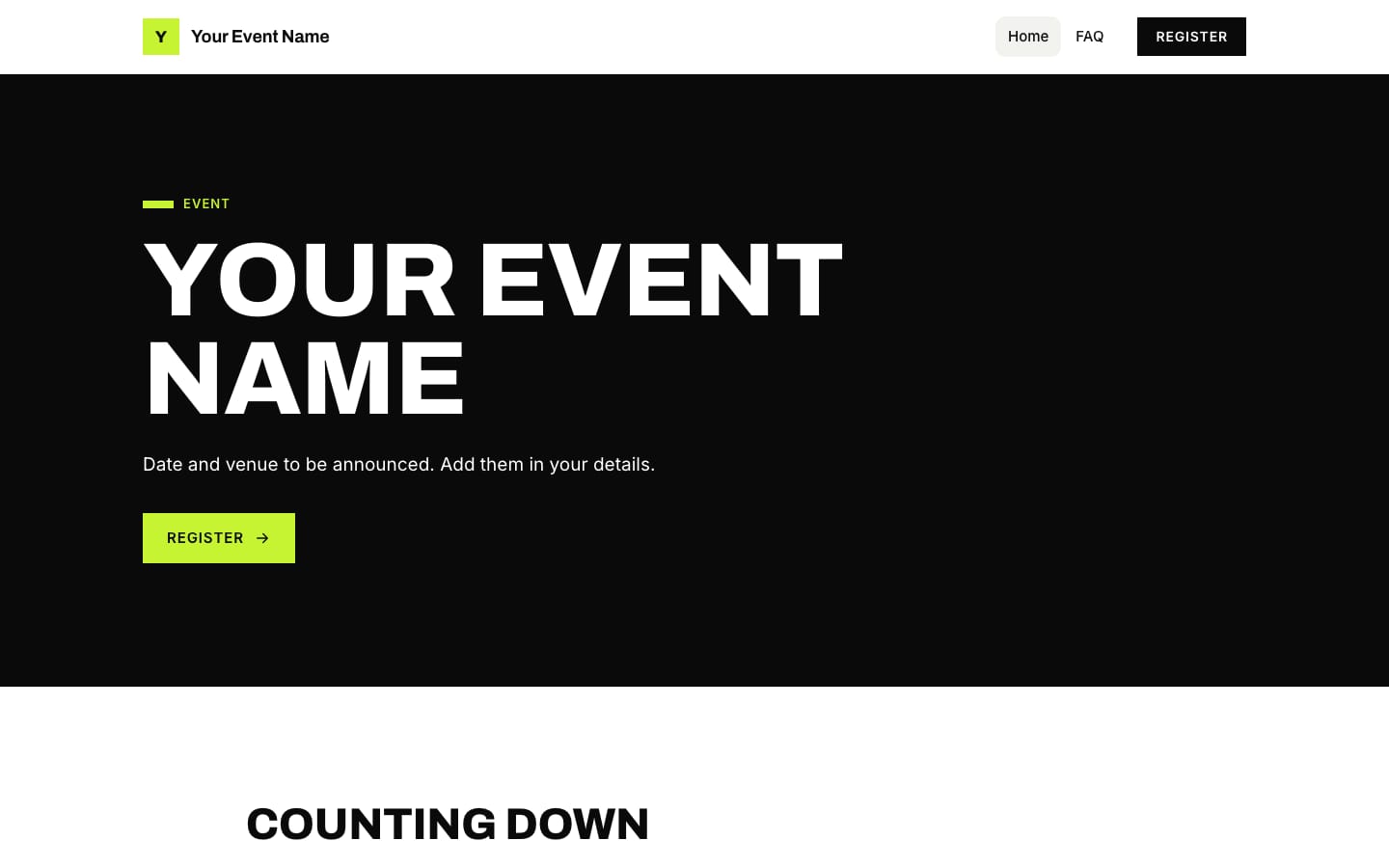 Event website, Volt design: real Steadline render with placeholder content