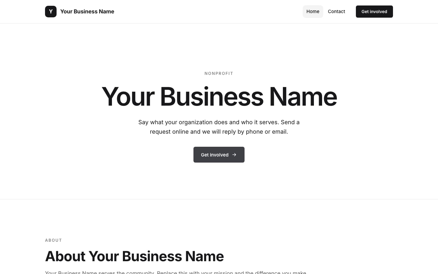 Nonprofit website, Linen design: real Steadline render with placeholder content