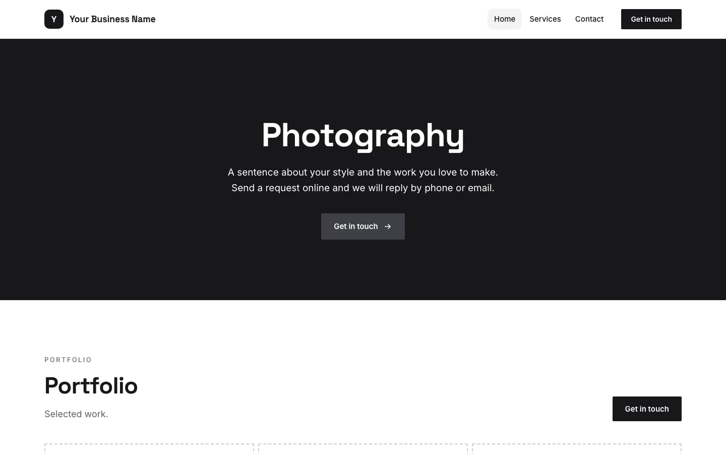 Portfolio website, Frame design: real Steadline render with placeholder content