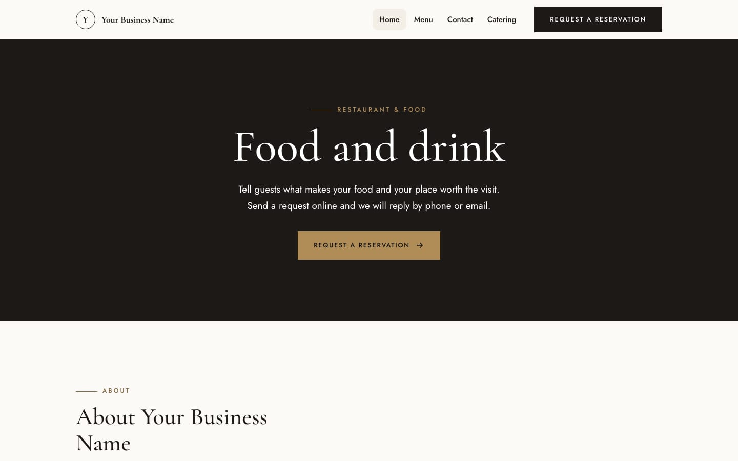 Restaurant website, Aurelia design: real Steadline render with placeholder content