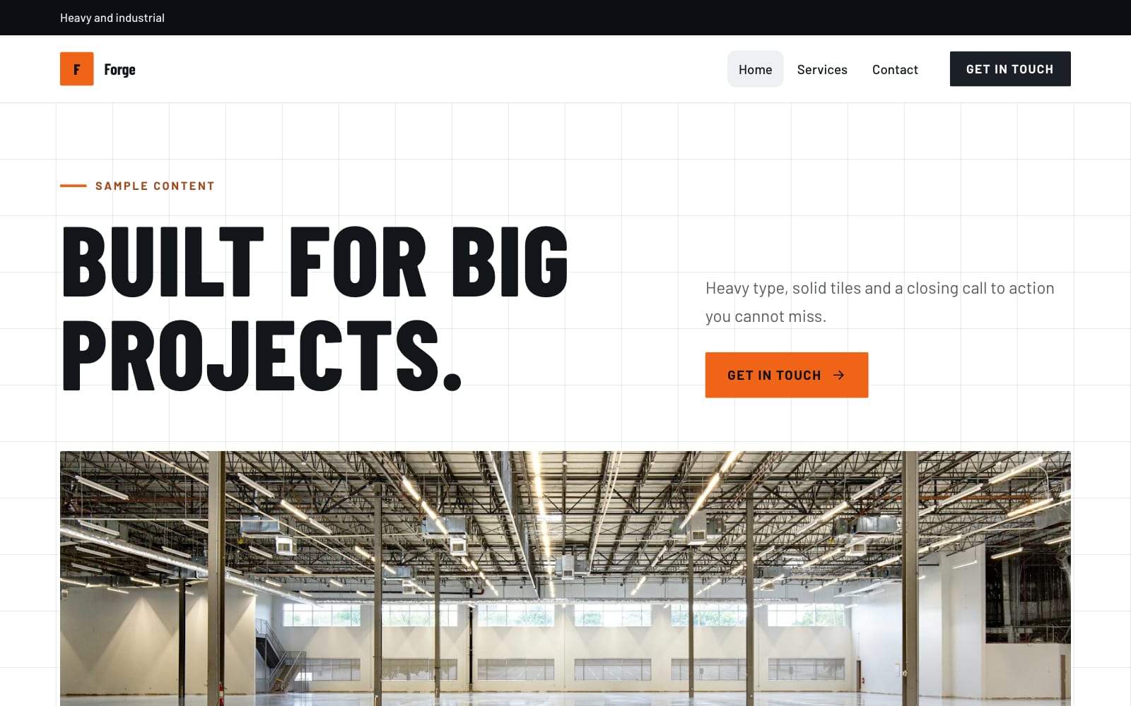 Forge design, Service business layout, desktop: real render with sample content
