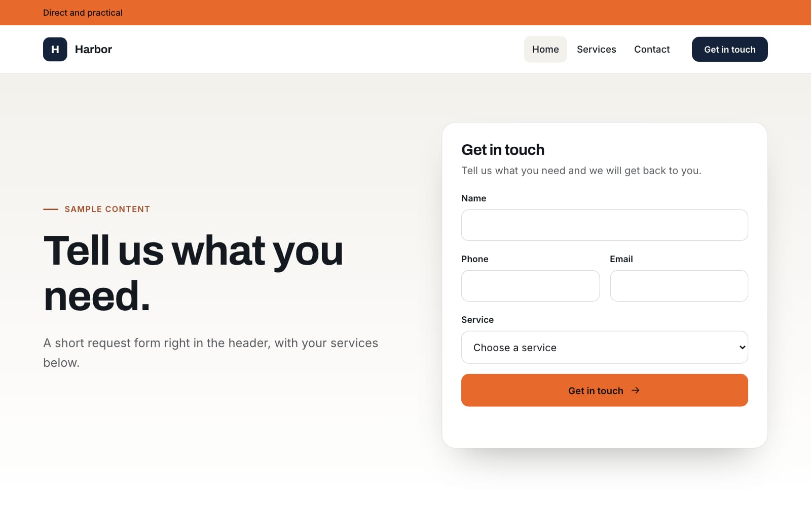 Harbor design, Service business layout, desktop: real render with sample content