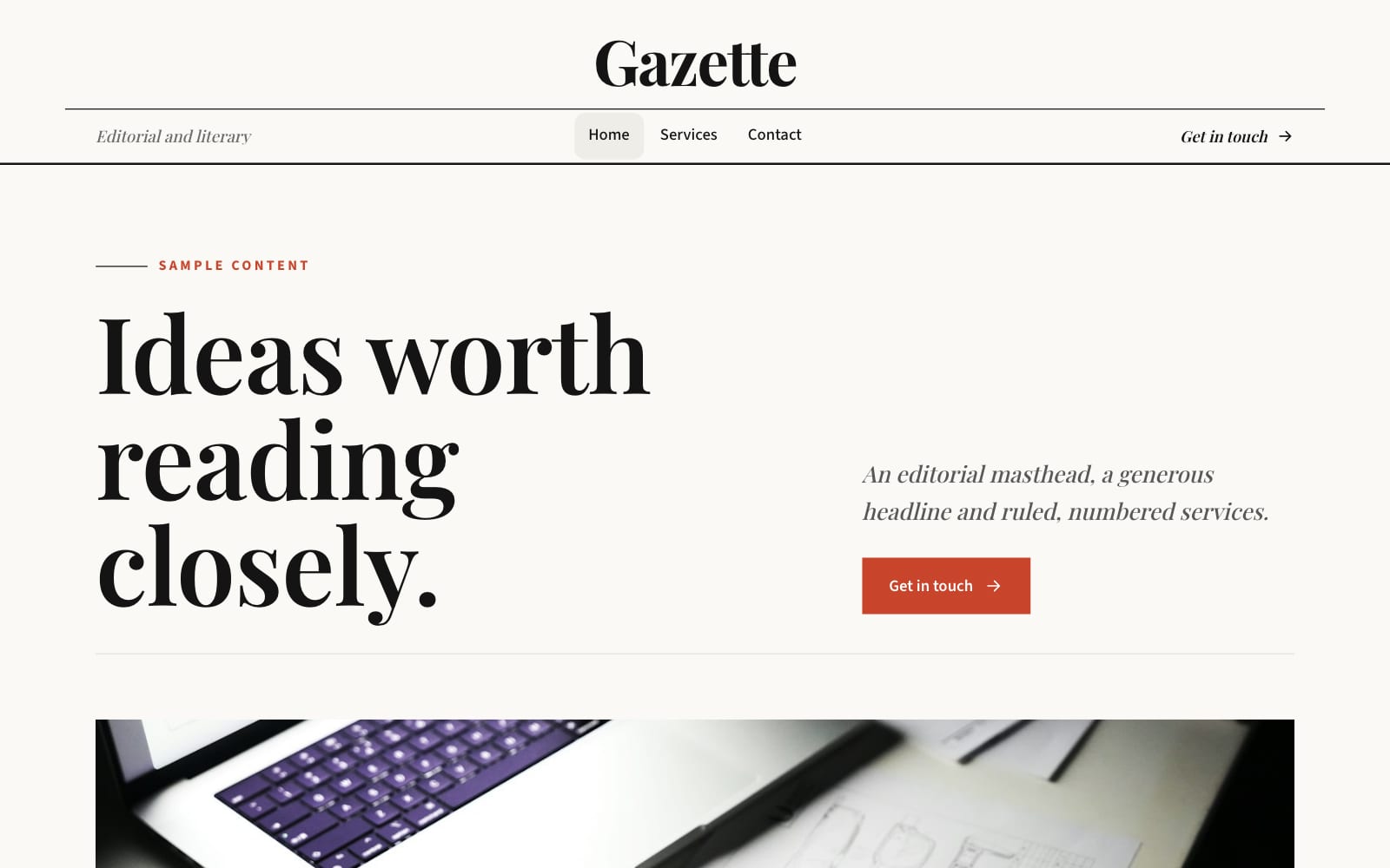 Gazette design, Consultancy layout, desktop: real render with sample content