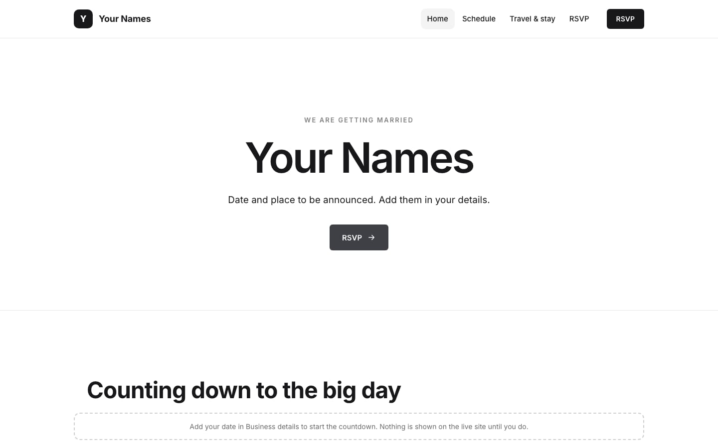 Wedding & event websites: real screenshot