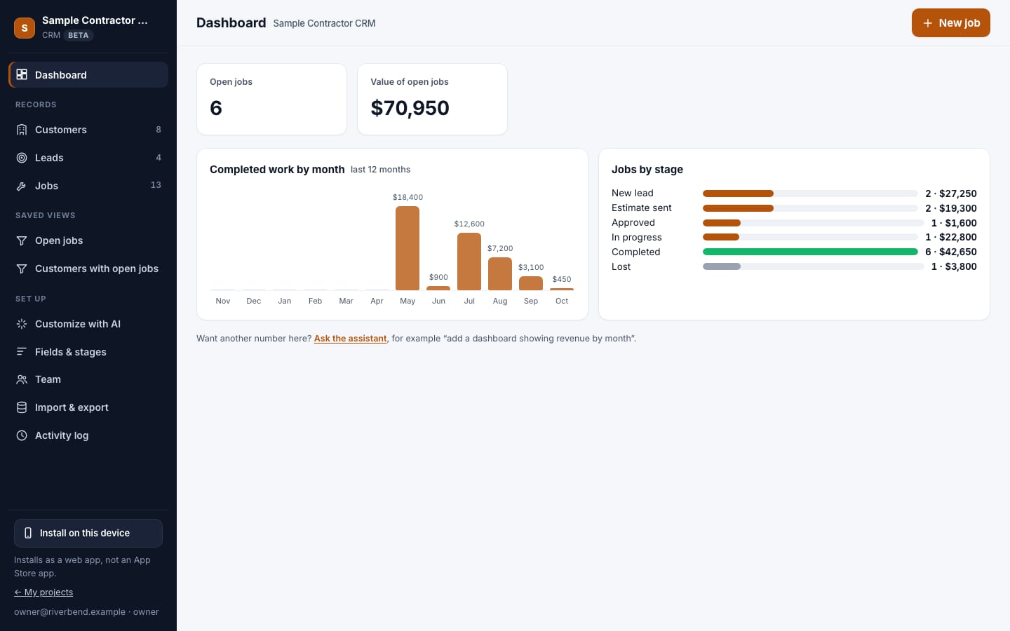 Custom CRMs: real screenshot