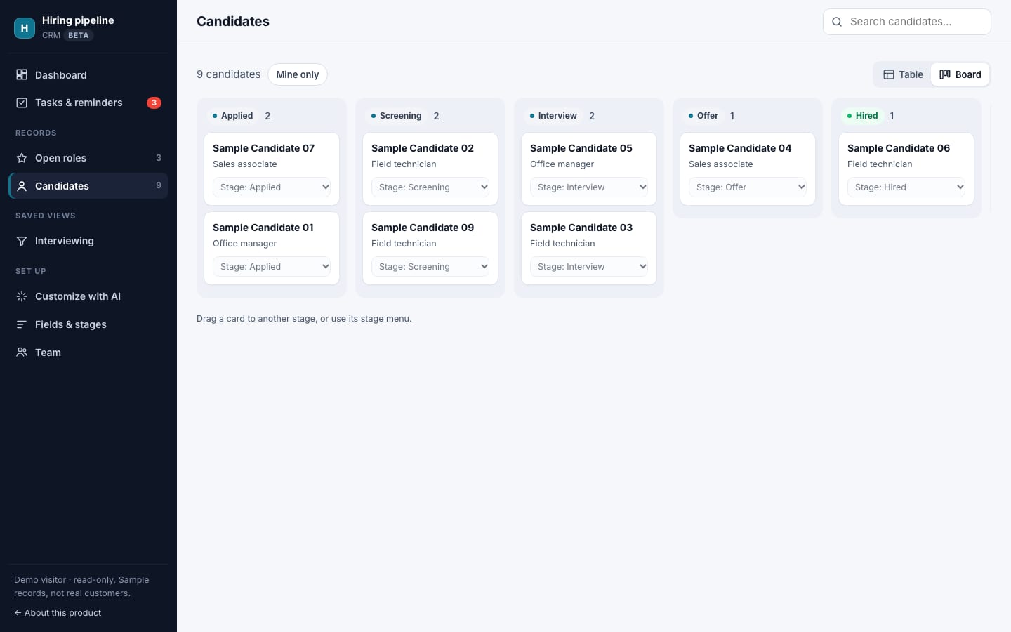 Hiring pipeline (beta): candidates by stage