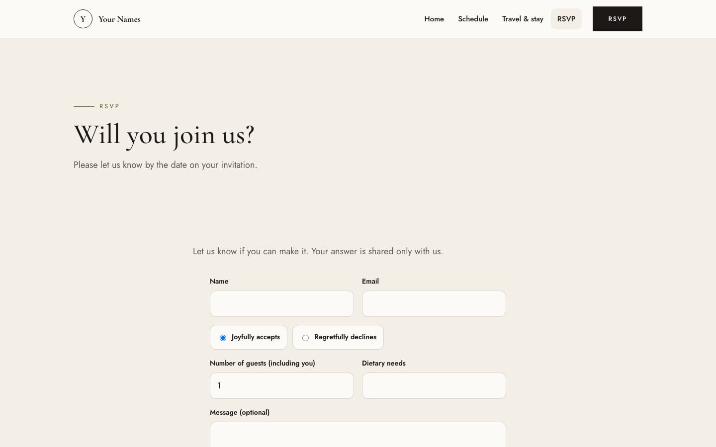 Wedding website: working RSVP with a guest list