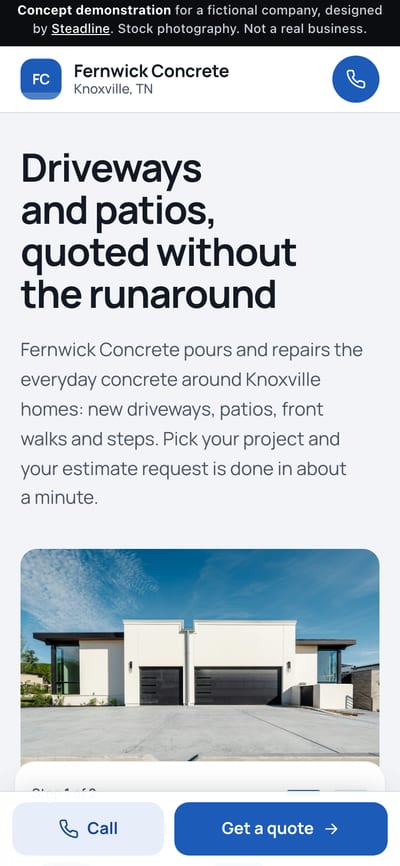 The Fernwick Concrete concept demonstration (fictional company) on a phone