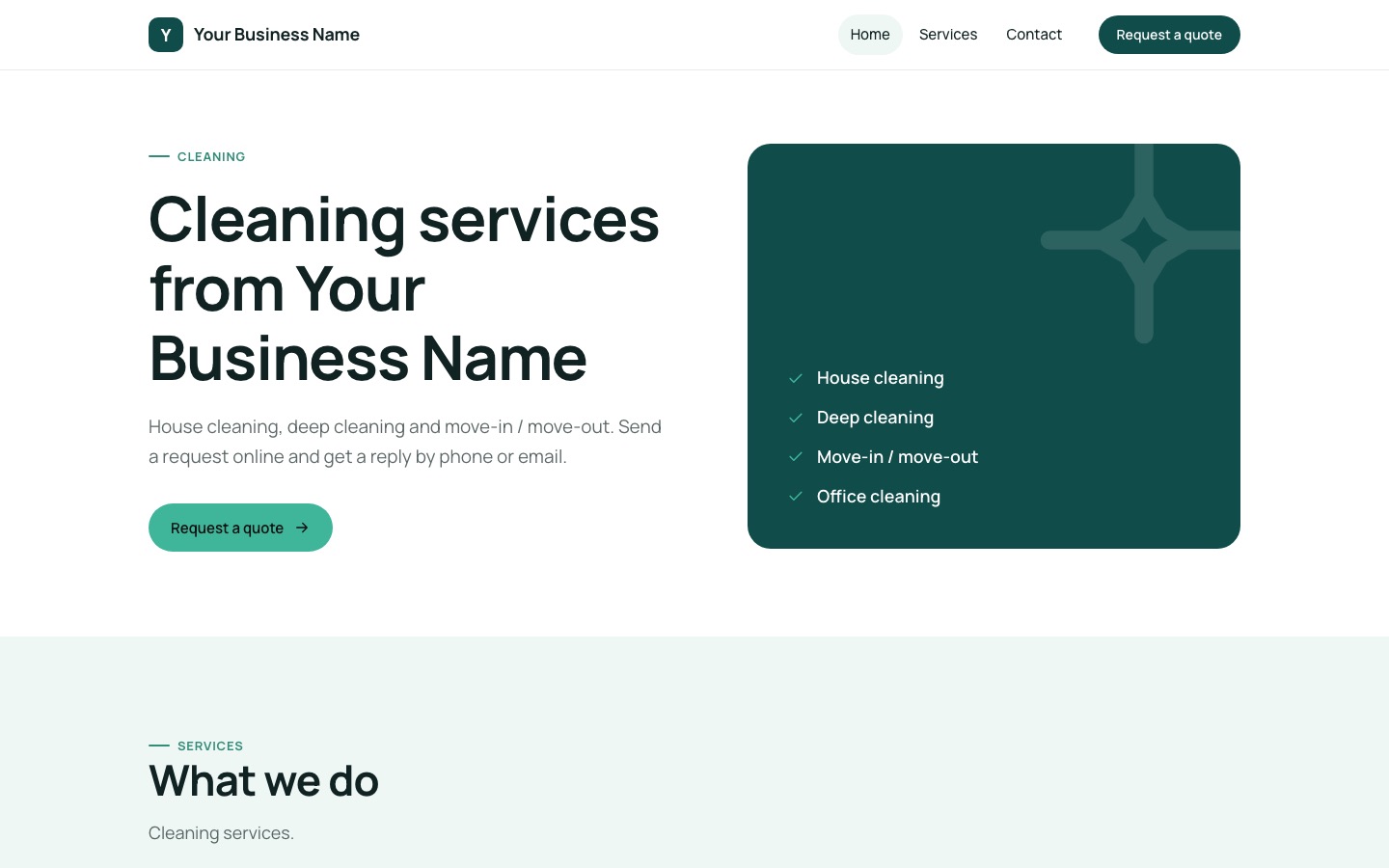 Cleaning template · Classic layout, shown with placeholder content