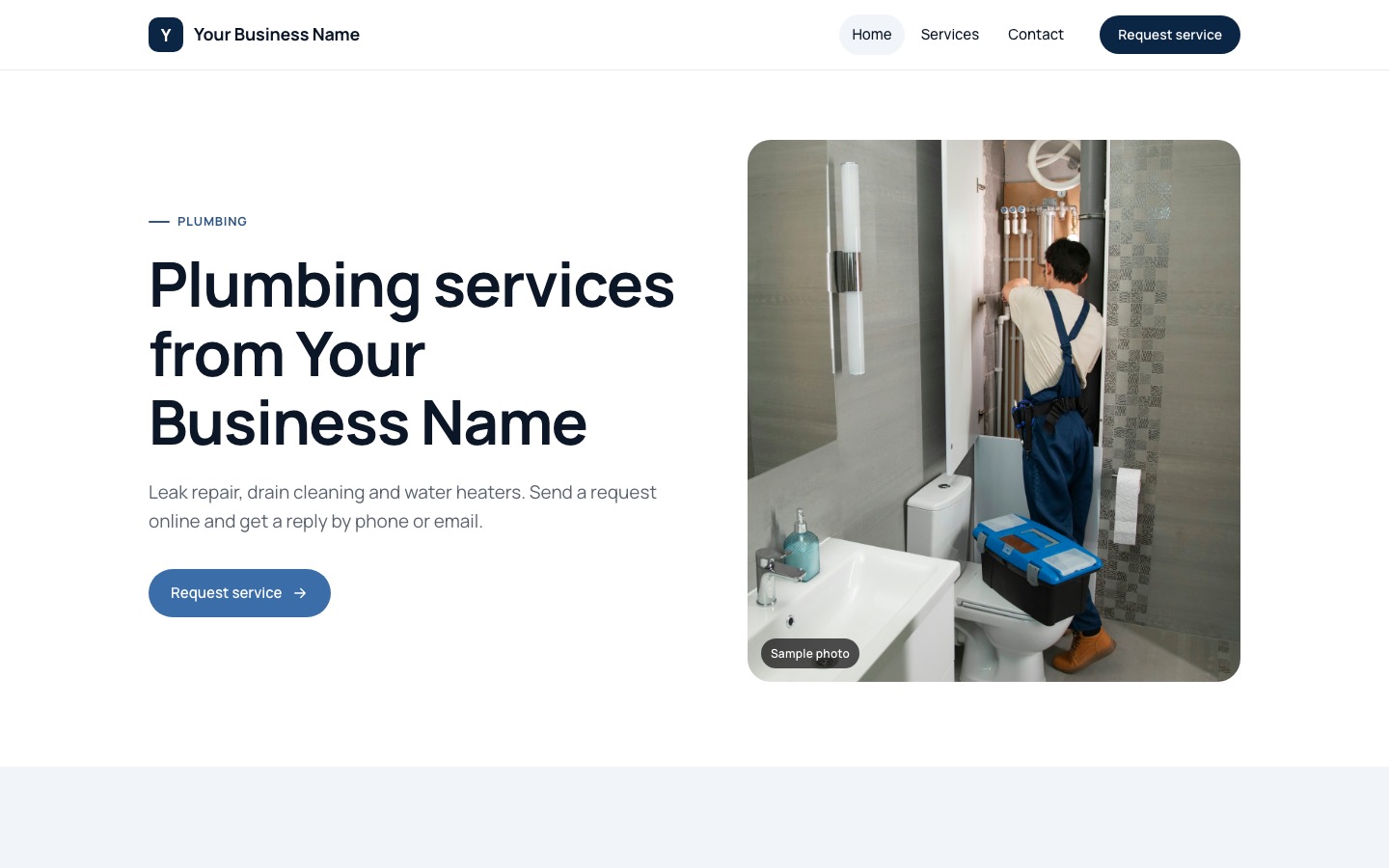 Plumbing template · Classic layout, shown with placeholder content