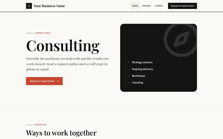 Professional services website, Gazette design